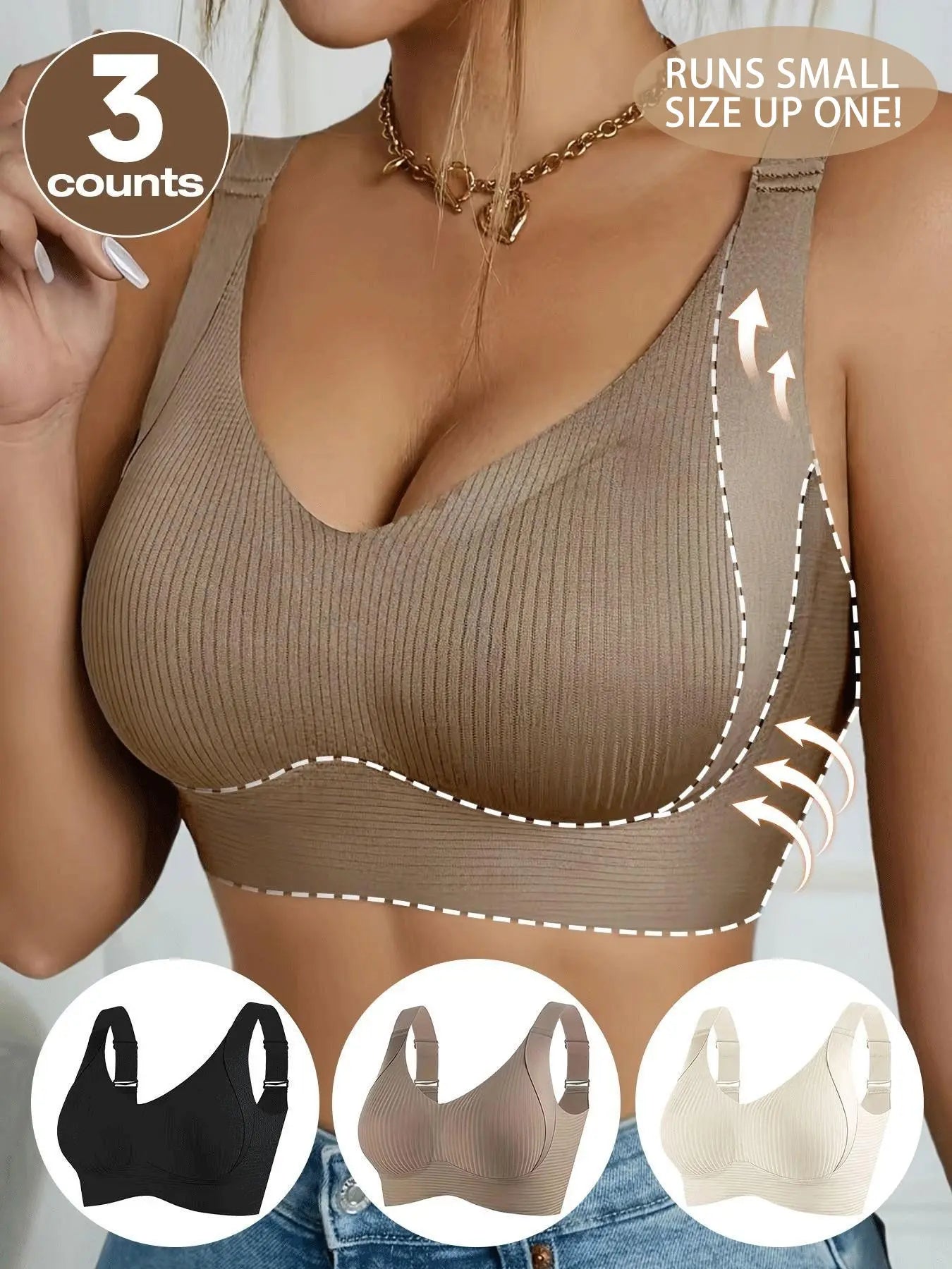 Women'S Solid Adjustable Strap Wireless Seamless Bra, Breathable Comfortable Fit Buckle Back Push up Bra, Women'S Lingerie for All Seasons, Bra Pack, Underwear