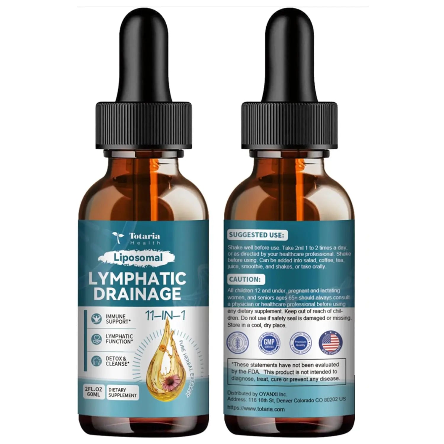 Totaria Liposomal Lymphatic Drainage Drops - 11 in 1 Organic Supplement with Burdock Root Echinacea Elderberry Calendula Cleavers Herb Dandelion Supports Lymphatic Health 2 FL.OZ Healthcare Natural,Travel Essentials