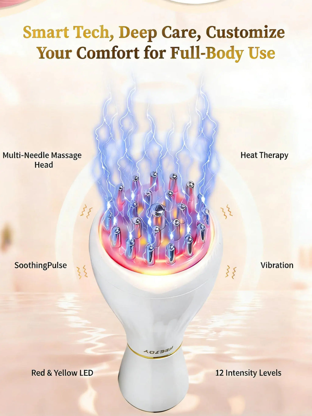 FEEJOY Handheld Body Massager for Portable Muscle Relaxation Therapy, Deep Tissue Tool with Heat, Vibration, Red Light, 4 Modes & 12 Levels, Portable Hand Relaxation,Dorm Essentials