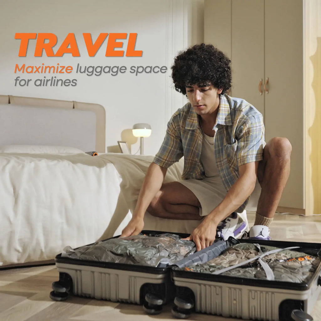 【Summer Vibes】Vacbird New X8 Vacuum Packing Pump Storage Bags，Summer Vibes Rechargeable Wireless Pump Travel Storage Bags Set - 20 Pack Portable Space Saver Bags for Travel & Home - Vacuum Compression Packing Seal for Clothes, Blankets, Seasonal Storage