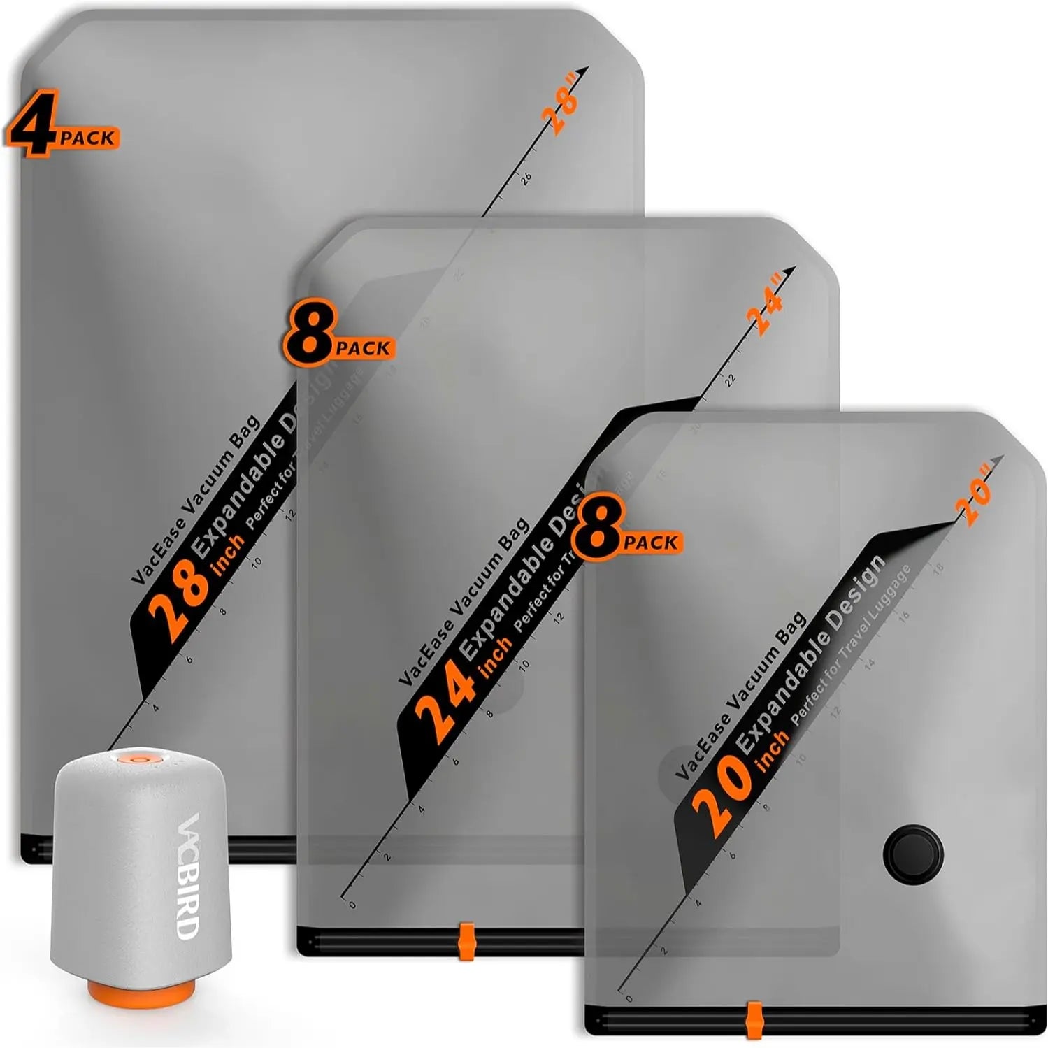【Summer Vibes】Vacbird New X8 Vacuum Packing Pump Storage Bags，Summer Vibes Rechargeable Wireless Pump Travel Storage Bags Set - 20 Pack Portable Space Saver Bags for Travel & Home - Vacuum Compression Packing Seal for Clothes, Blankets, Seasonal Storage