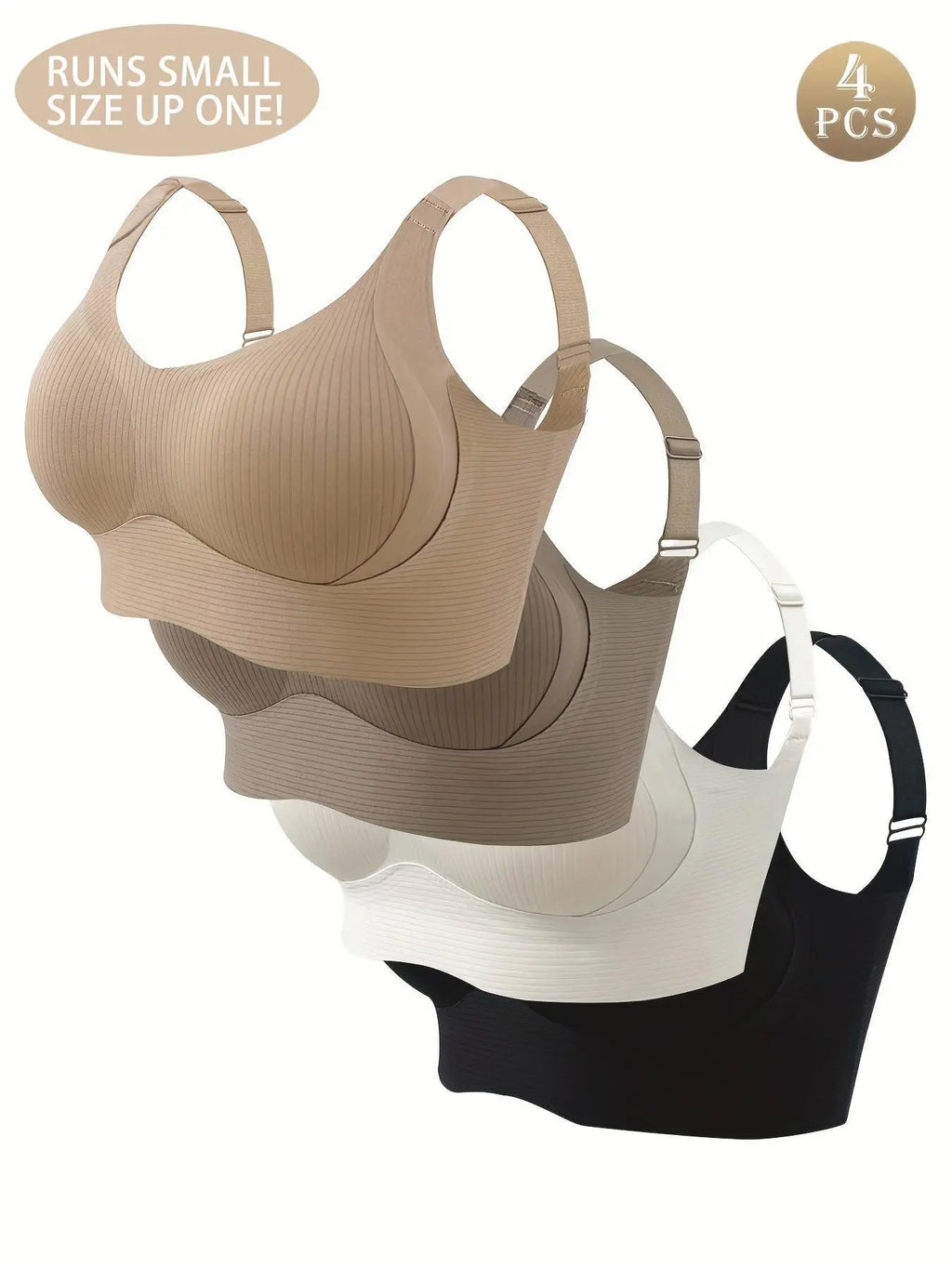 Women'S Solid Adjustable Strap Wireless Seamless Bra, Breathable Comfortable Fit Buckle Back Push up Bra, Women'S Lingerie for All Seasons, Bra Pack, Underwear
