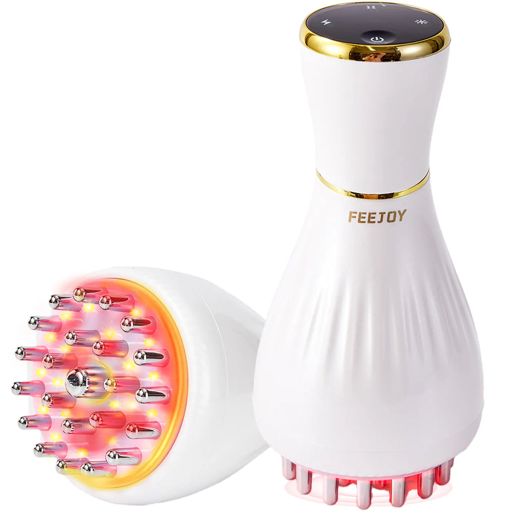 FEEJOY Handheld Body Massager for Portable Muscle Relaxation Therapy, Deep Tissue Tool with Heat, Vibration, Red Light, 4 Modes & 12 Levels, Portable Hand Relaxation,Dorm Essentials