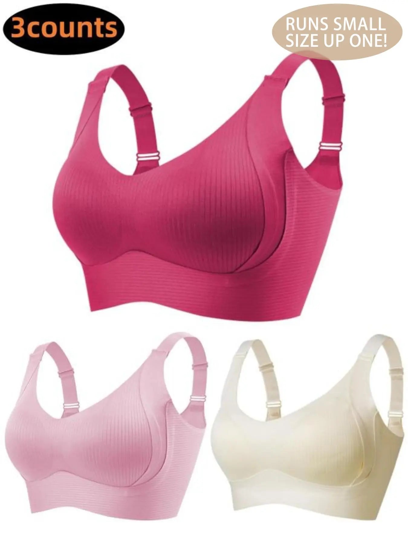 Women'S Solid Adjustable Strap Wireless Seamless Bra, Breathable Comfortable Fit Buckle Back Push up Bra, Women'S Lingerie for All Seasons, Bra Pack, Underwear