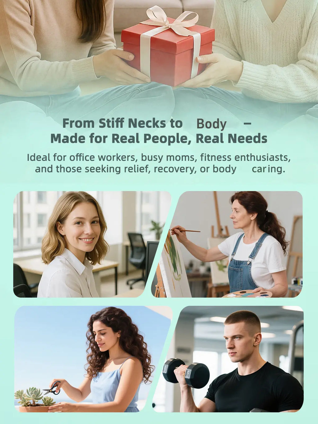 FEEJOY Handheld Body Massager for Portable Muscle Relaxation Therapy, Deep Tissue Tool with Heat, Vibration, Red Light, 4 Modes & 12 Levels, Portable Hand Relaxation,Dorm Essentials
