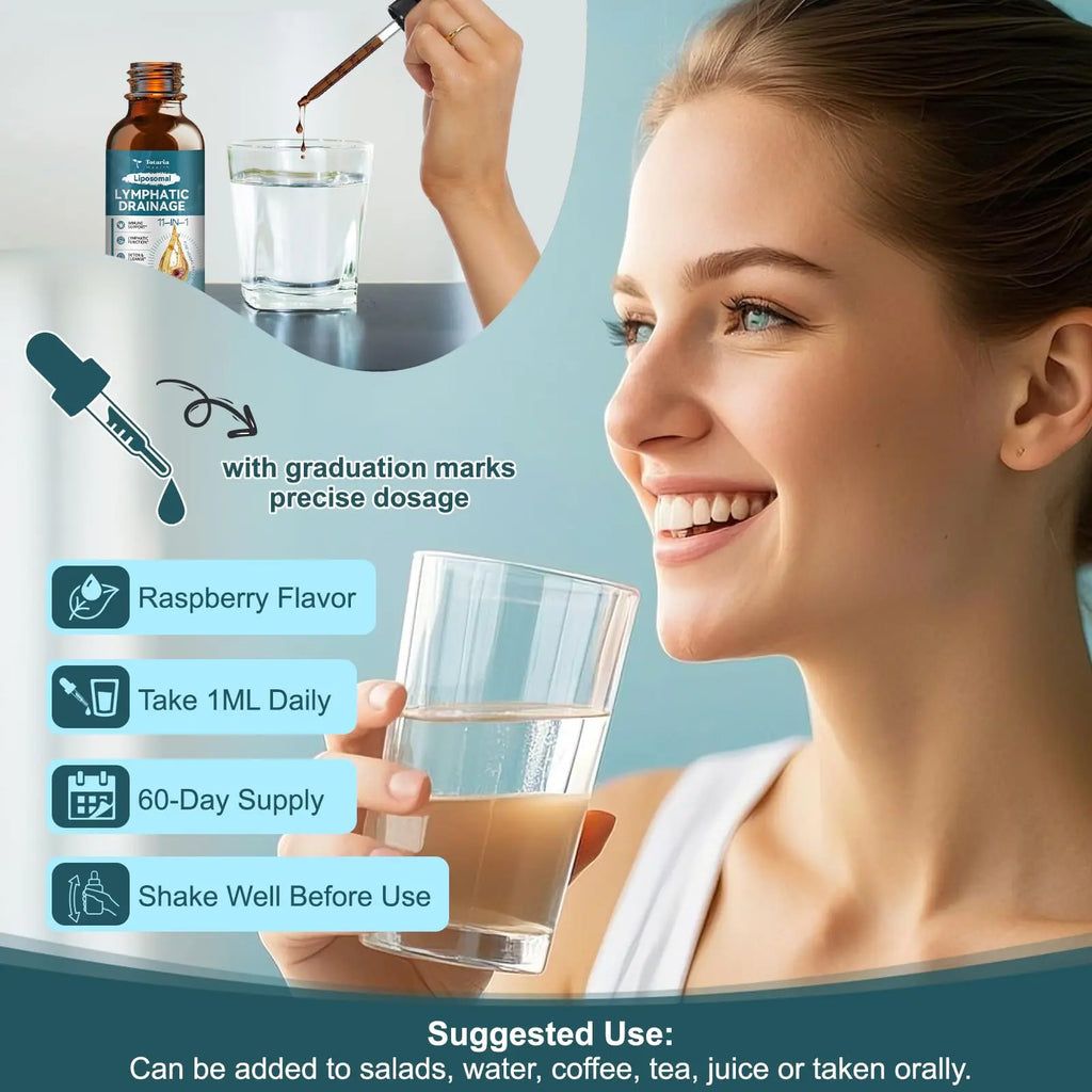 Totaria Liposomal Lymphatic Drainage Drops - 11 in 1 Organic Supplement with Burdock Root Echinacea Elderberry Calendula Cleavers Herb Dandelion Supports Lymphatic Health 2 FL.OZ Healthcare Natural,Travel Essentials