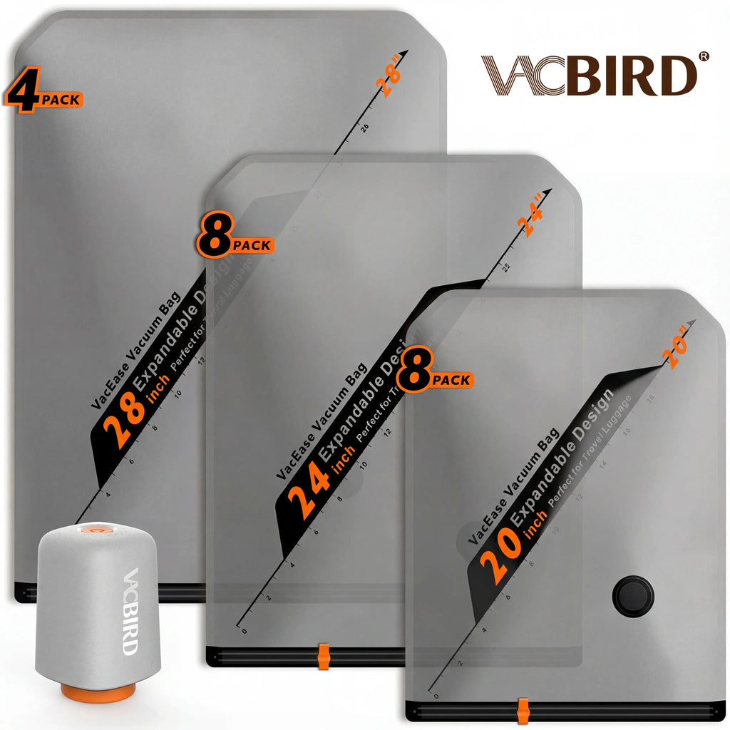 【Summer Vibes】Vacbird New X8 Vacuum Packing Pump Storage Bags，Summer Vibes Rechargeable Wireless Pump Travel Storage Bags Set - 20 Pack Portable Space Saver Bags for Travel & Home - Vacuum Compression Packing Seal for Clothes, Blankets, Seasonal Storage