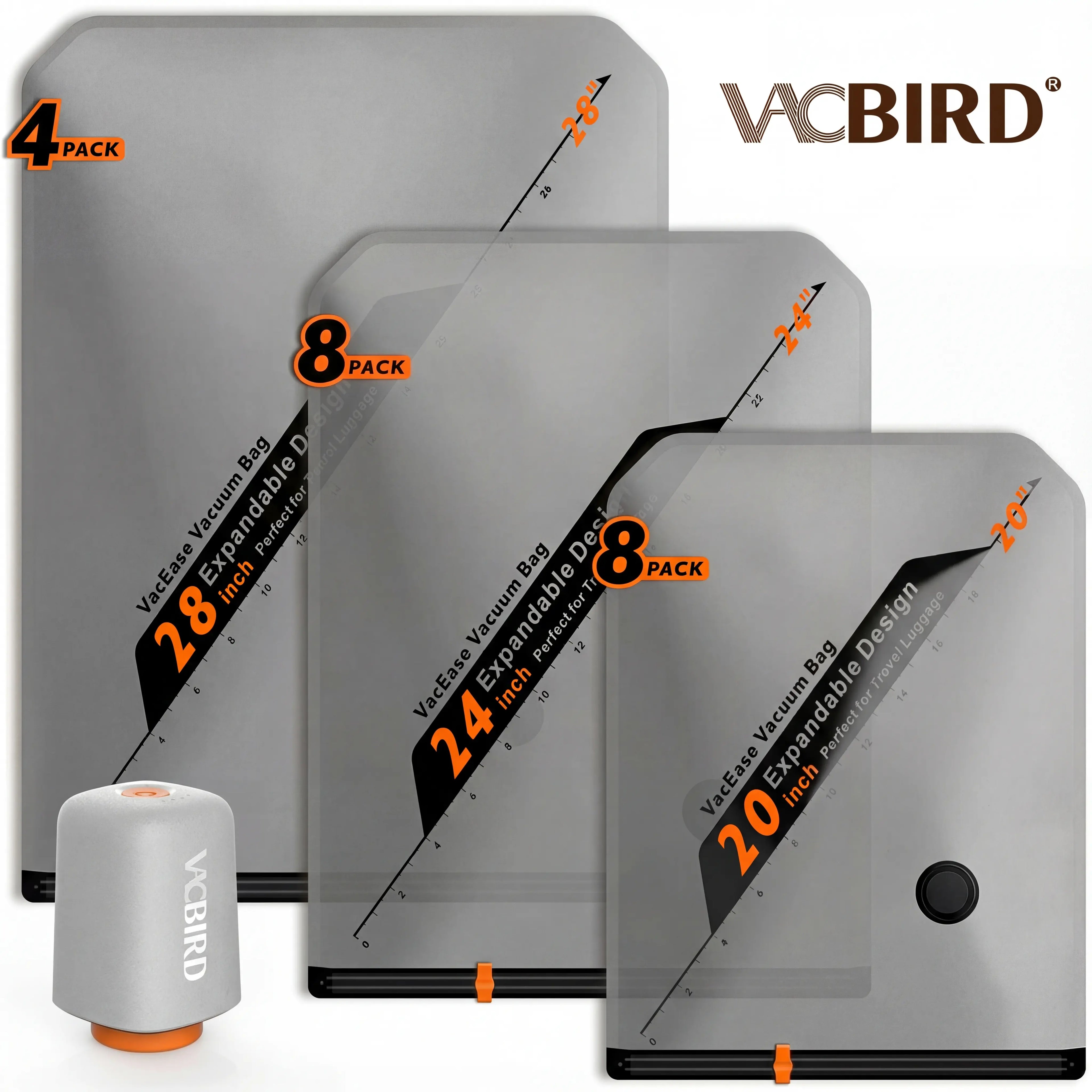 【Summer Vibes】Vacbird New X8 Vacuum Packing Pump Storage Bags，Summer Vibes Rechargeable Wireless Pump Travel Storage Bags Set - 20 Pack Portable Space Saver Bags for Travel & Home - Vacuum Compression Packing Seal for Clothes, Blankets, Seasonal Storage