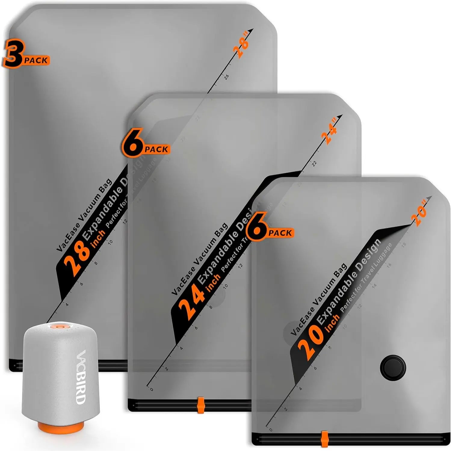 【Summer Vibes】Vacbird New X8 Vacuum Packing Pump Storage Bags，Summer Vibes Rechargeable Wireless Pump Travel Storage Bags Set - 20 Pack Portable Space Saver Bags for Travel & Home - Vacuum Compression Packing Seal for Clothes, Blankets, Seasonal Storage