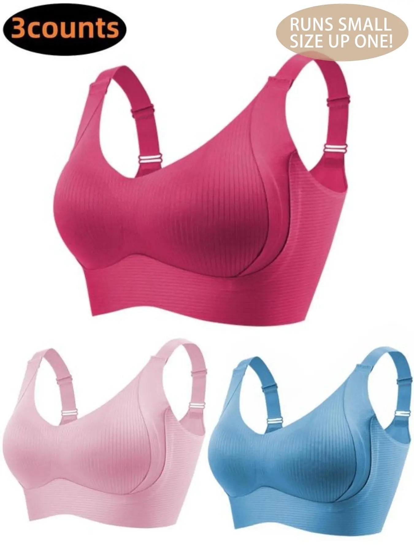 Women'S Solid Adjustable Strap Wireless Seamless Bra, Breathable Comfortable Fit Buckle Back Push up Bra, Women'S Lingerie for All Seasons, Bra Pack, Underwear