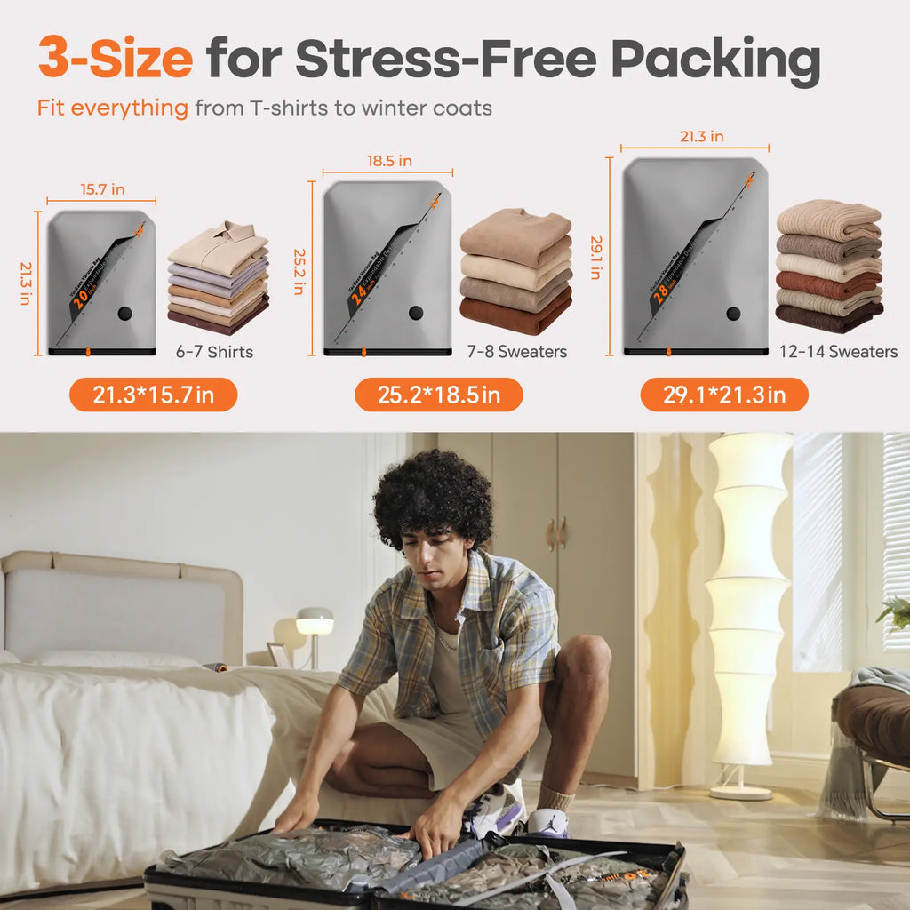 【Summer Vibes】Vacbird New X8 Vacuum Packing Pump Storage Bags，Summer Vibes Rechargeable Wireless Pump Travel Storage Bags Set - 20 Pack Portable Space Saver Bags for Travel & Home - Vacuum Compression Packing Seal for Clothes, Blankets, Seasonal Storage