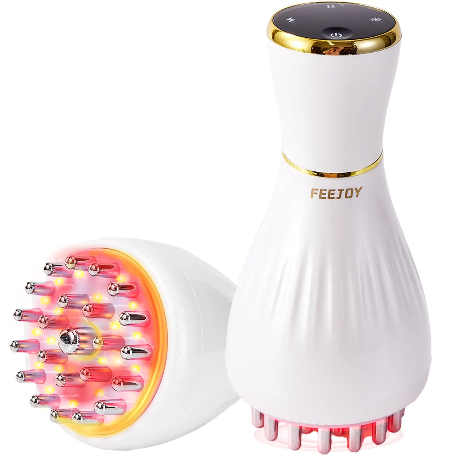 FEEJOY Handheld Body Massager for Portable Muscle Relaxation Therapy, Deep Tissue Tool with Heat, Vibration, Red Light, 4 Modes & 12 Levels, Portable Hand Relaxation,Dorm Essentials